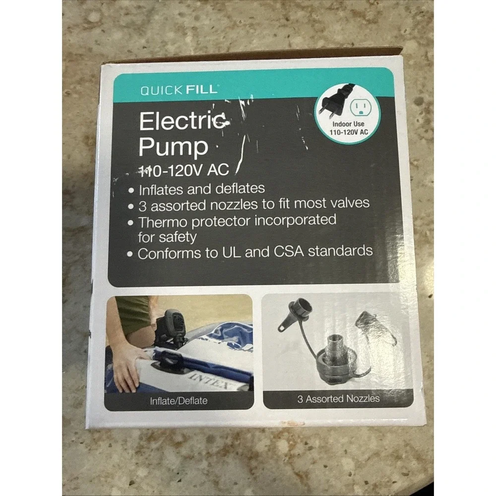 Intex 120V Quick Fill AC Electric Air Pump with‎ 3 Nozzles, Black Brand New